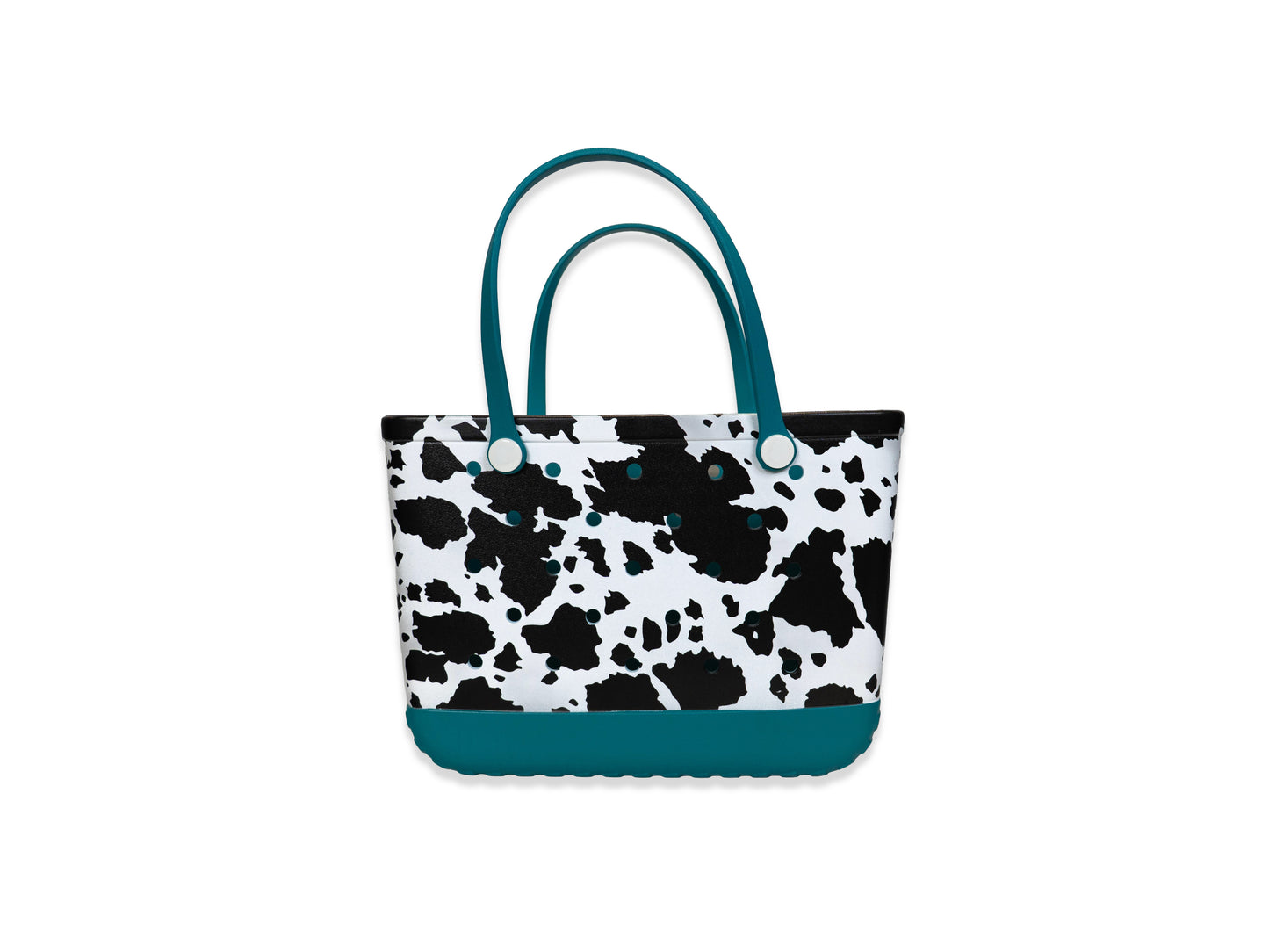 Turquoise Cow Print Rubber Tote Bag