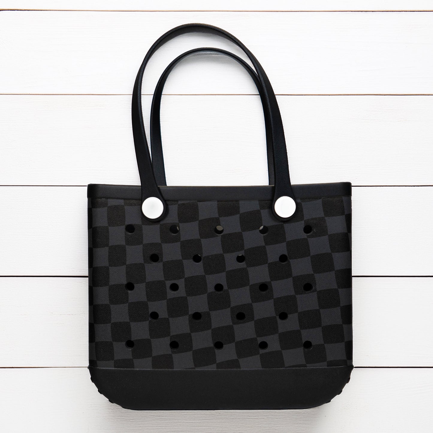 Black Checkered Rubber Tote Bag