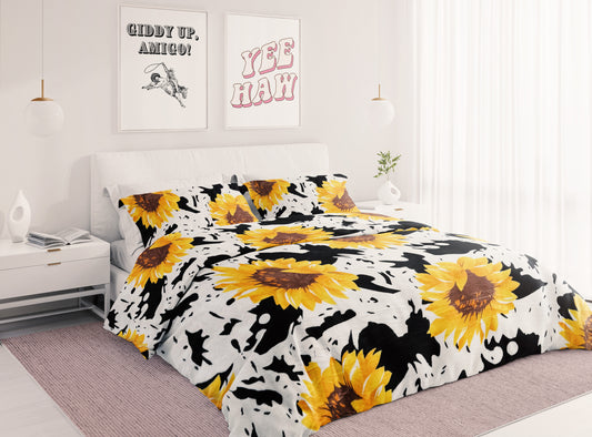 Cowhide & Sunflower Sherpa 3 Pc Bed Set