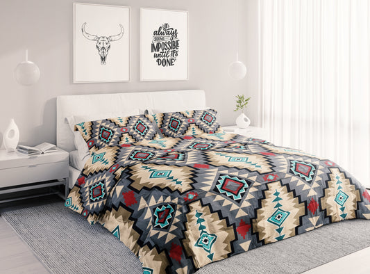 Gray Aztec 3pc Sherpa Bed Set