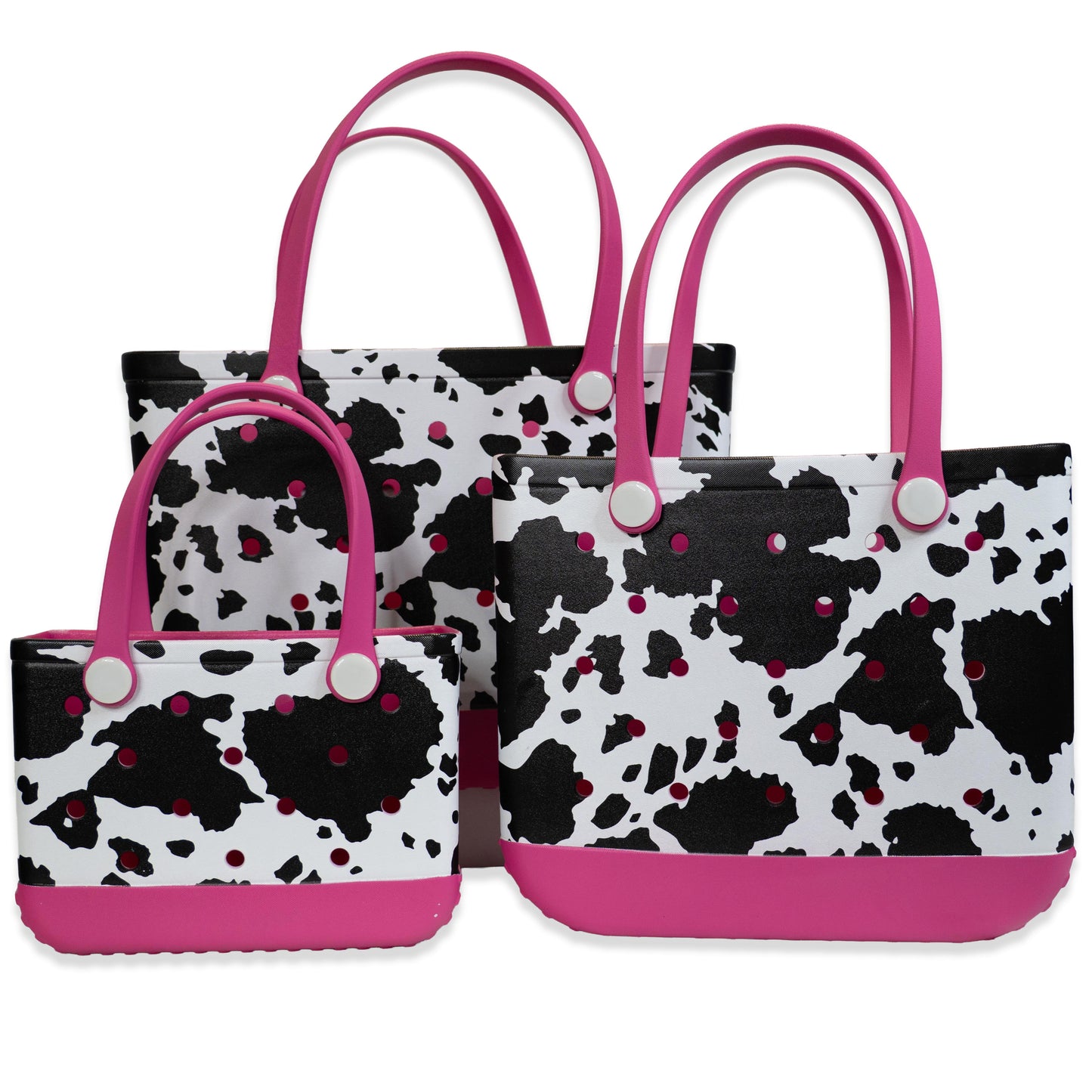 Hot Pink Cow Print Rubber Tote Bag