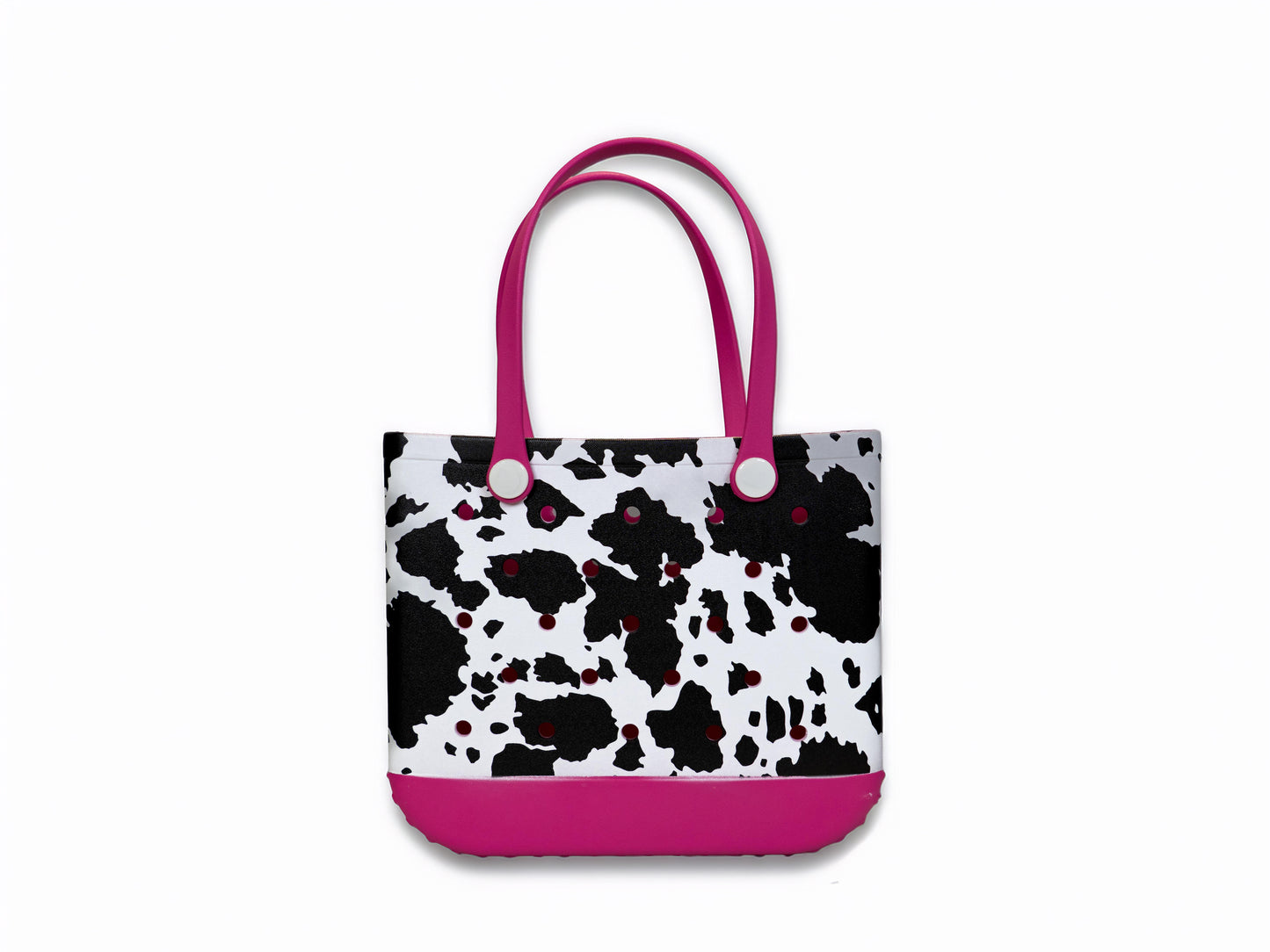 Hot Pink Cow Print Rubber Tote Bag