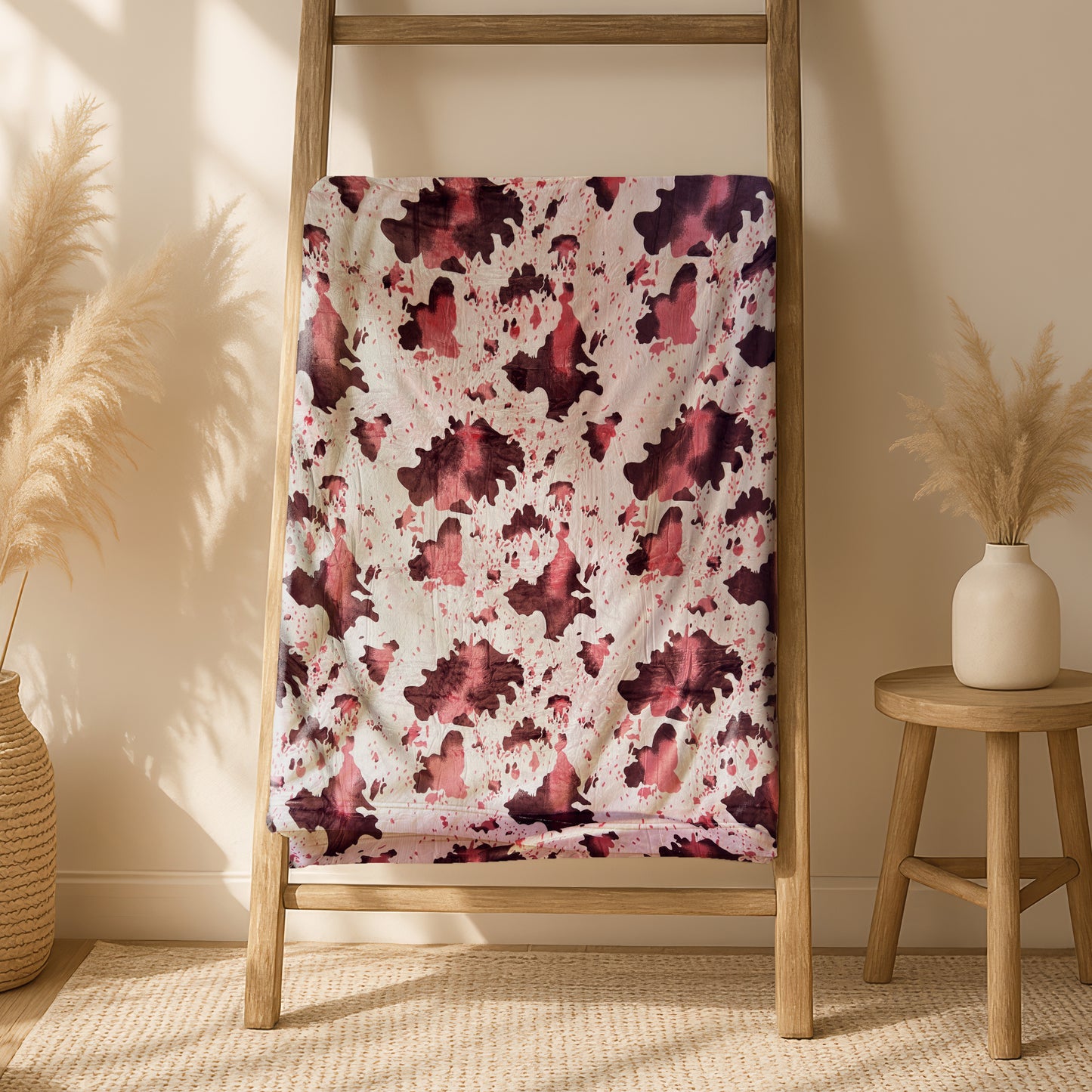 Strawberry Pink Cowhide Throw Blanket