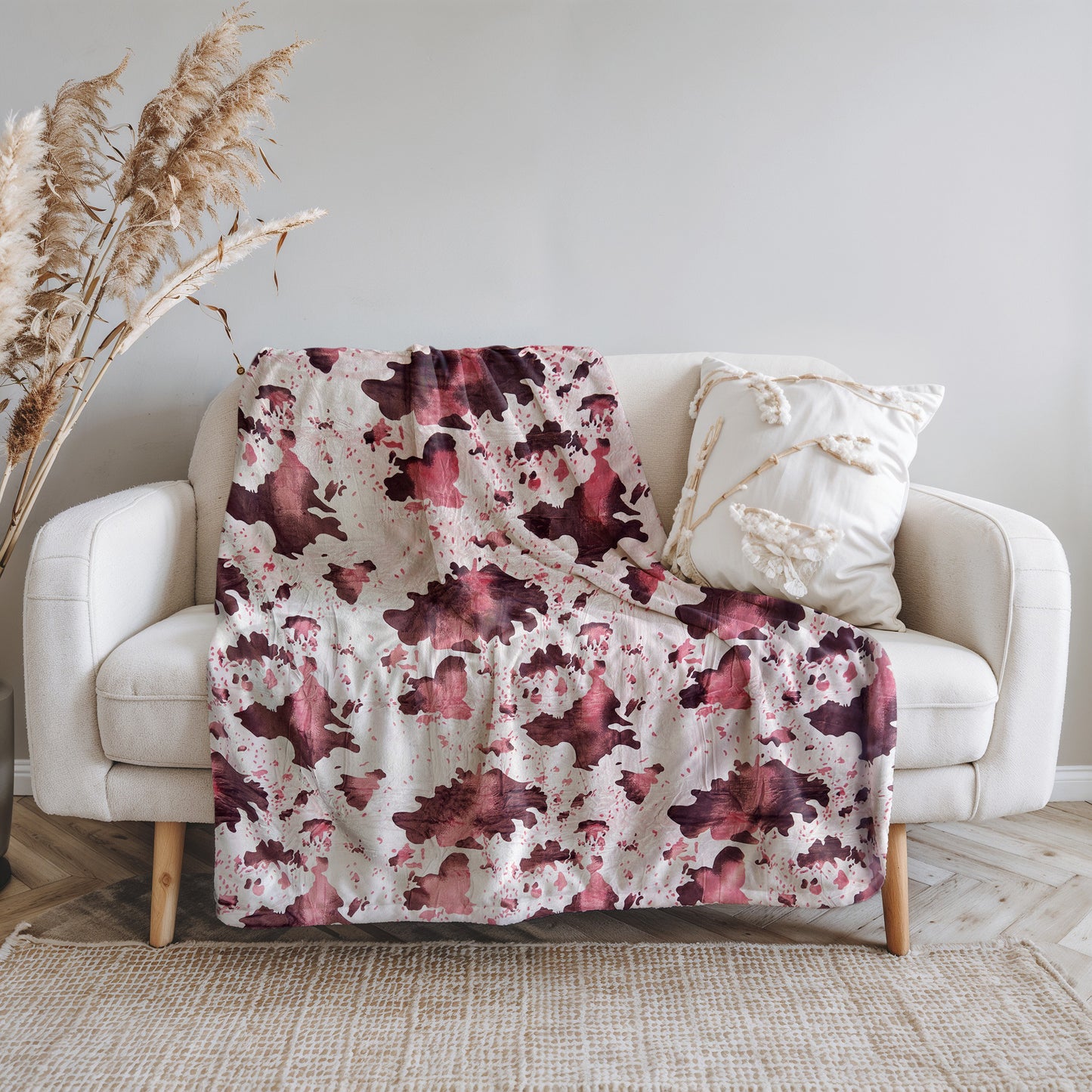 Strawberry Pink Cowhide Throw Blanket