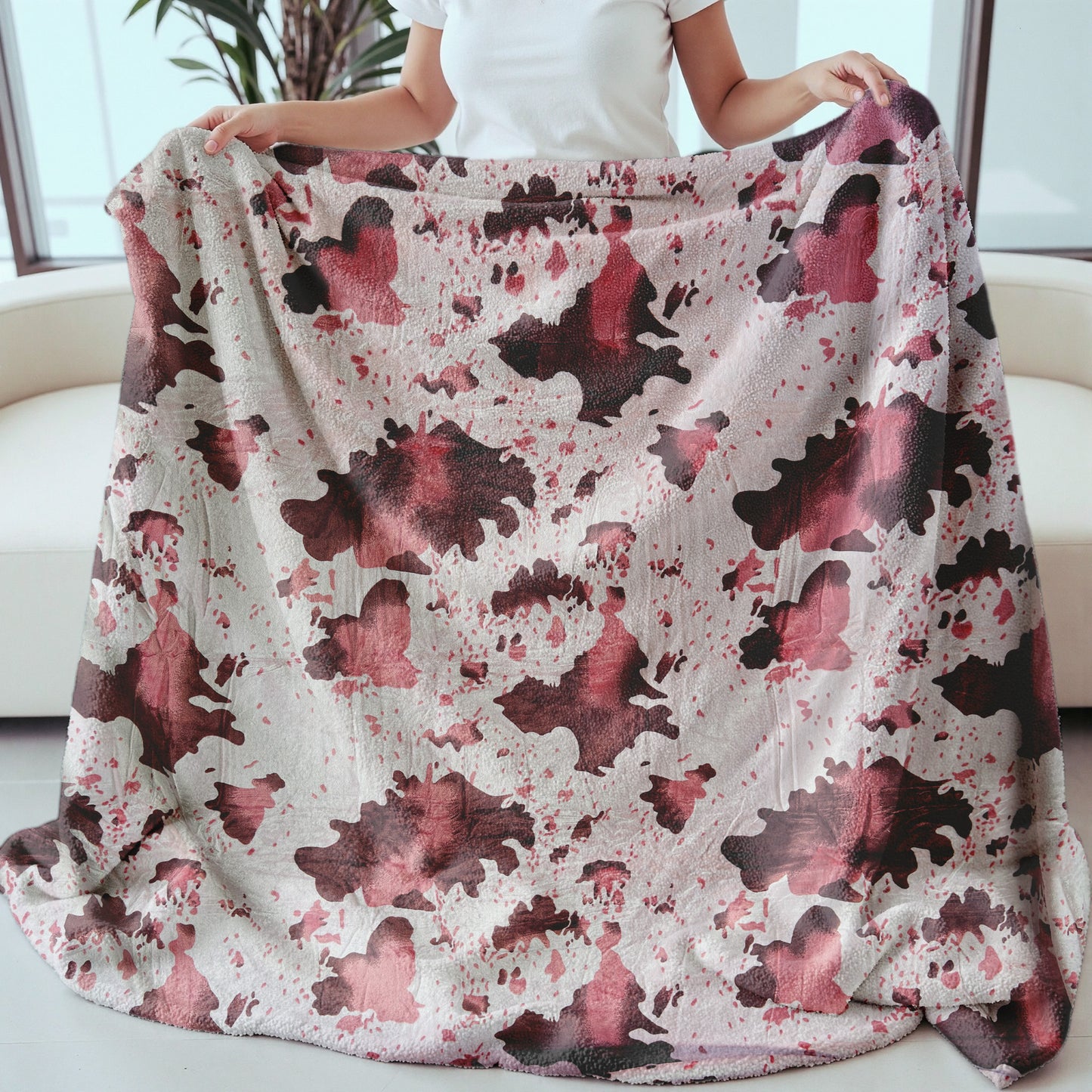 Strawberry Pink Cowhide Throw Blanket